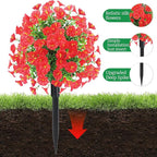 22.8" Set of 2 Fall artificial Boxwood topiary Ball tree for outdoors with Spike,UV Resistant Faux Shrubs Outdoor with morning glory flowers,Faux Plants Bushes for Garden Porch Yard Patio Decor(Red)