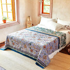 Boho Throw Blanket 91" x 98", 100% Organic Cotton Breathable Ultra Soft Bed Purple Quilt Throw - All Season Luxury Floral Farmhouse Decor Blanket for Sofa Couch Chair and Gift.