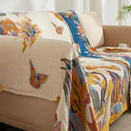 Boho Throw Blanket for Couch Sofa Bed, 100% Cotton Woven Quilt with Tassel 60”x80”, Super Soft Muslin Blanket with Floral Printed, Decorative Reversible Bed Blanket/Cover for All Seasons