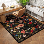 Bedroom Rug 3x5 Rug Washable Area Rug Non Slip Low Pile Boho Floral Small Carpet for Bedroom, Bedside, Kitchen, Entryway, Kids Room, Office, College Dorm Essentials for Girls(Black)