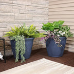 Sunnydaze 24-Inch Anjelica Large Plastic Pot for Plants - Outdoor Polyresin Round Planter with Drillable Drainage Holes - Slate - 2pk