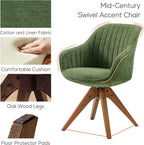 Art Leon Office Chair No Wheels - Mid Century Modern Desk Chair, Swivel Accent Chair with Oak Wood Legs, Fabric Upholstered Arm Chair, Green