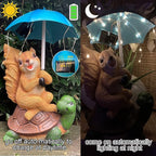Malister Solar Garden Statue Outdoor Decor - Squirrel Siting on Turtle Statue with String Lights Umbrella for Patio, Garden Decor Garden Art Outdoor Lawn Decor Yard Art, Housewarming Garden Gifts