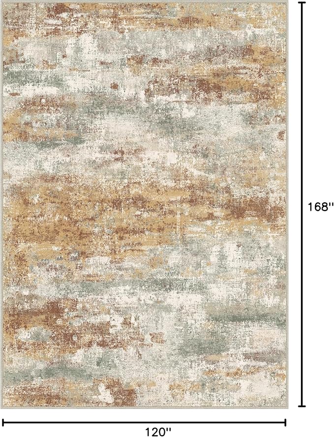 Area Rugs 10x14 for Living Room Bedroom, Modern Abstract Machine Washable Rug, Large Soft Low Pile Floor Cover with Non Slip Backing for Dining Room, Orange Green