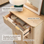 T4TREAM Fluted 5 Drawers Dresser for Bedroom, 48" Tall Modern Dresser Chest of Drawers, Gold Accents, Fluted Fronts, Wood Storage Dressers Organizer for Bedroom, Living Room, Natural Oak