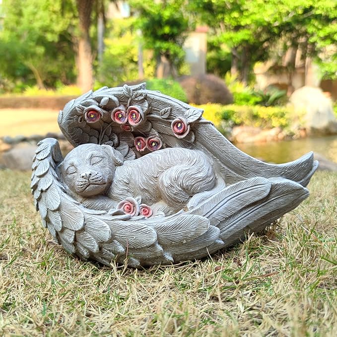Solar Dog Garden Statues Outdoor Décor- Dog Figurines Solar LED Light Lawn Ornaments - Yard Decorations for Patio, Balcony, Backyard -Unique Birthday House Warming Gifts for Mom