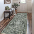 GENIMO Machine Washable 9x12 Area Rugs for Living Room, Non Slip Vintage Rugs, Low Pile Lightweight Chenille Print Rug for Bedroom, Dining Room, Home Office, Night Black