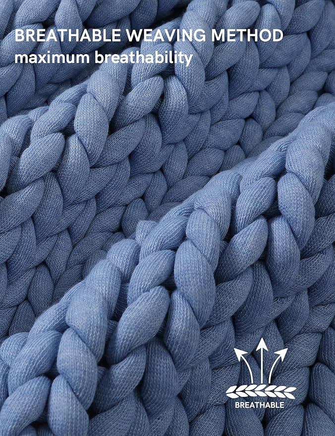 YnM Chunky Throw Blanket, Medium-Weight, Hand Knitted, Skin Friendly, Ventilated and Breathable, Machine Washable, Home Décor Piece for Couch, Sofa and Bed (Cerulean Blue, 40x50 Inch)
