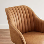 Art Leon Office Chair No Wheels, Mid Century Modern Desk Chair, Swivel Accent Chair with Oak Wood Legs, Faux Leather Upholstered Armchair for Desk, Brown