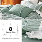 Bedsure Waffle Weave Duvet Cover King - 100% Cotton Boho Duvet Cover with 2 Pillowcases - Green Textured Comforter Cover with Zipper Closure (King, 104"x90")