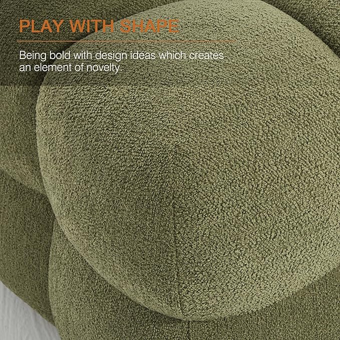 Zesthouse Square Pouf Ottoman Footstool, Modern Ottoman Coffee Table for Living Room, Poofy Boucle Stool Foot Rest, Upholstered Tufted Stool for Couch, Cube Vanity Chair Backless for Bedroom, Green