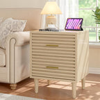 Alohappy Nightstand, Bedside Table for Bedroom, End Table with 2 Drawers, Mid Century Modern Side Table with Storage Bed Side Table Vintage Furniture Wood Accent Table for Living Room, Oak 1pc