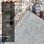 Vintage 8' x 10' Washable Area Rug - Stylish Indoor Rug for Living, Dining or Bedroom - Lightweight Carpet with Non-Slip Backing - Foldable for Easy Placement and Maintenance - Rust