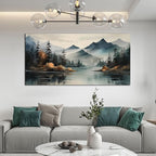 Rustic Wall Art for Living Room Large Size Teal Mountain Tree Landscape Canvas Wall Art for Bedroom Office Decor 29 x 59 Inch