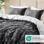 Love's cabin Black Queen Comforter Set - Queen Size Comforter Set, 3 Pieces Cute Floral Bedding Sets for All Seasons,1 Soft Reversible Botanical Flowers Comforter and 2 Pillow Shams