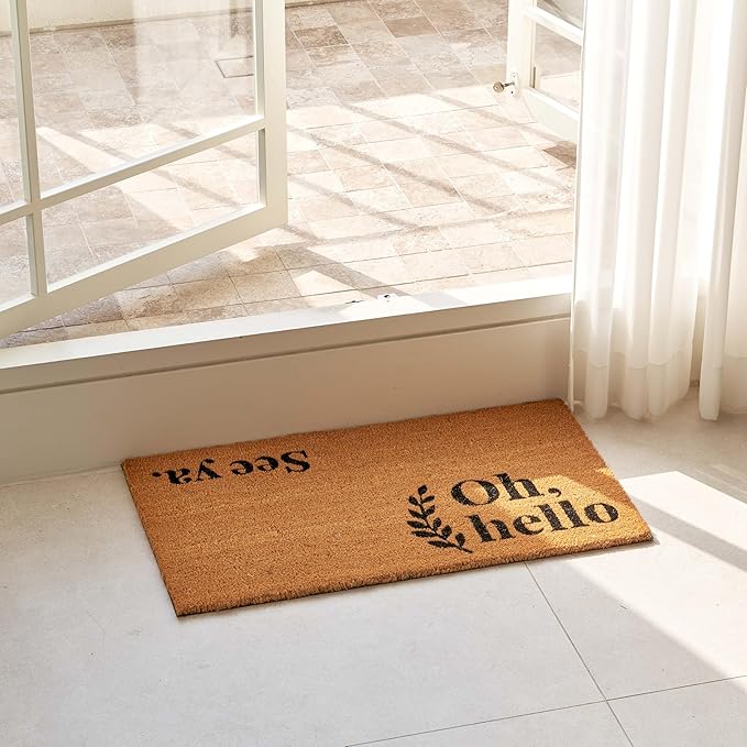 KANKUN Coco Coir Door Mat with Heavy Duty Backing, Welcome Doormat (17" x 30"), Doormat Entrance (Oh Hello)