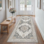 GENIMO 2'6''x10 Runner Rugs for Hallway, Machine Washable Non Slip Vintage Rugs, Low Pile Lightweight Soft Print Rug for enrtyway, Corridor, Home Office, Kitchen, Heathered Grey