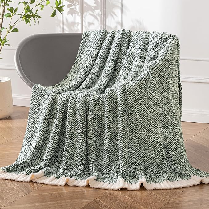MIULEE Green Super Soft Throw Blanket for Couch, Cozy Fluffy Warm Throws Knit Blankets for Sofa, Bed, Chair, Living Room, Camping, Picnic, 50 x 70 inch