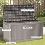 100 Gallon Storage Box, Waterproof Resin Deck Box with Hydraulic Piston Design, Lockable Storage Bench for Package Delivery, Storage Bin for Patio Cushions, Garden Tools, Grey