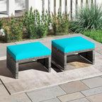 Tangkula 2 Pieces Patio PE Rattan Ottomans, Multipurpose Outdoor Footstool Footrest Additional Seating Side Table with Soft Zippered Cushions for Deck, Garden, and Yard (Turquoise)