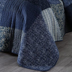 Yvooxny Quilts King Size Reversible Lightweight Bedspread 3-Piece Quilt Set Plaid Floral Patchwork 100% Cotton King Quilt Set Bedding Set with Pillow Shams for All Seasons, Azure Blue, 98x106''