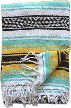 Del Mex Classic Mexican Blanket, Large Authentic Woven Falsa Throw (70"x50"), Artisan Southwest Décor for Beach, Yoga, Outdoors (Mint/Yellow)