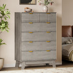 46" Tall Dresser for Bedroom, 6-Drawer Fluted Chest of Drawers, Modern Wood Highboy with Deep Storage, Metal Slides and Handles, Anti-Tip Kit, Vertical Clothes Organizer for Apartment, Nursery