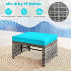 Tangkula 2 Pieces Patio PE Rattan Ottomans, Multipurpose Outdoor Footstool Footrest Additional Seating Side Table with Soft Zippered Cushions for Deck, Garden, and Yard (Turquoise)