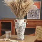 Enra Vintage vase with Handle,12.6 inch Blue and White Ceramic Decorative Flower vase, Chinoiserie Floral Vase,Large Rustic Vases for Home Decors, Living Room, Bookshelf, Office