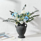 Ceramic Rustic Flower Vase with Handles, 8.36 Inch Tall Vintage Pottery Home Decor, Farmhouse Terracotta Vase for Living Room, Table, Shelf, Mantel Decoration, Farmhouse- Black