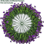 20 Bundles Artificial Flowers for Outdoor Fake Plants for Spring Decoration,Faux Eucalyptus Flowers for Planter UV Resistant Lifelike for Home Porch Garden（Purple）