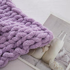 WESHIONGOO Chunky Knit Blanket Throw 40"*40" Knitted Throw Blankets for Couch Bed Fluffy Soft Blanket with Jumbo Chenille Yarn Thick 100% Handmade(Lilca)