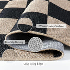 Lahome Checkered Easy Jute Carpet, 3x5 Outdoor Patio Rug Washable Rugs for Entryway Checkerboard Indoor Outdoor Living Room Classroom Carpet, Farmhouse Neutral Non Slip Black Door Mat for Bedroom