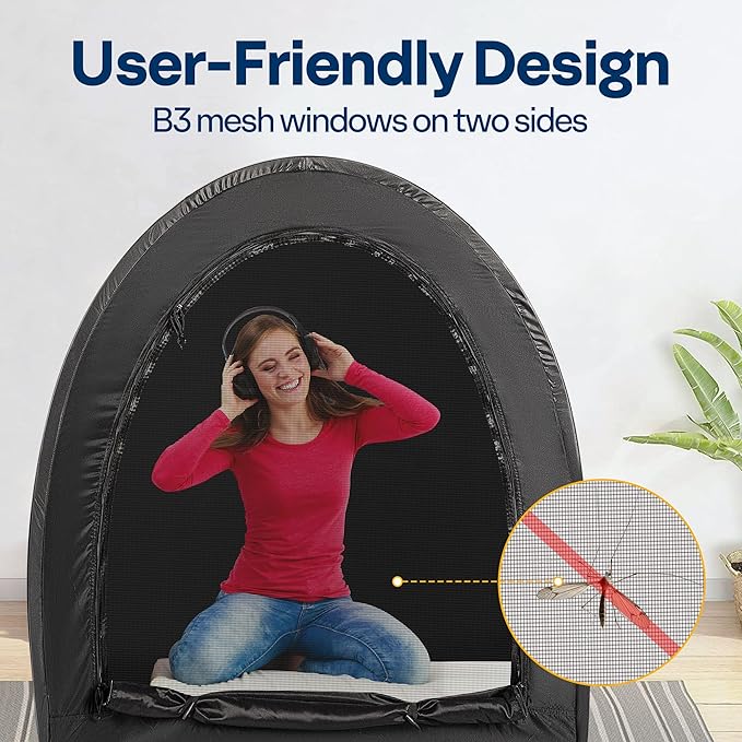 VIVOHOME Pop-Up Bed Tent Twin Size, Privacy Bed Canopy with 4 Doors and Mosquito Mesh, Breathable All Black Sleeping Tent for Kids and Adults