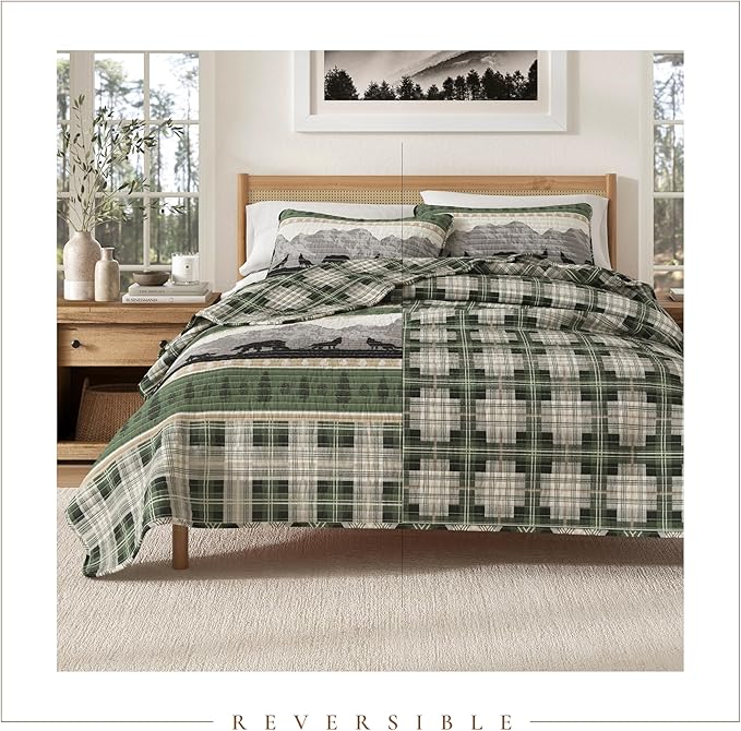Great Bay Home 3-Piece Reversible Rustic Lodge Bedspread Quilt with 2 Shams. All-Season Quilt Set. (Full/Queen, Salt Creek)