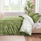 Love's cabin Olive Green Full Comforter Set - Full Size Comforter Set, 3 Pieces Cute Floral Bedding Sets for All Seasons,1 Soft Reversible Botanical Flowers Comforter and 2 Pillow Shams