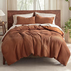 Bedsure Cooling Waffle Duvet Cover Queen - Cotton Blend Rayon Derived from Bamboo Duvet Cover Set for Hot Sleepers, Breathable Bedding Set With a Vintage Charm, 3 Pieces (Burnt Orange, Queen, 90"x90")