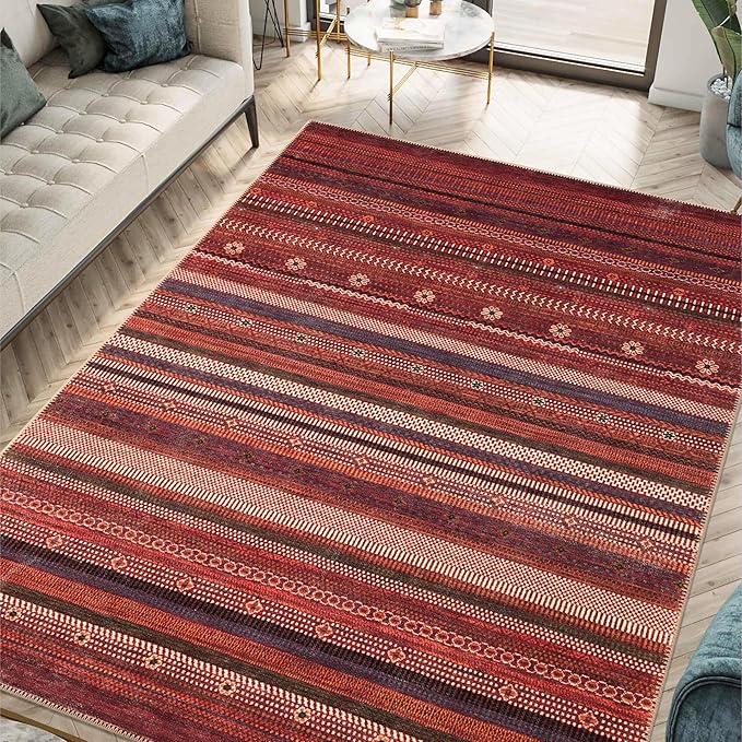 Keen Home Design 5x7 Rug - Machine Washable Area Rug with Non-Slip Backing, Ideal for Living Room, Dining Room, Bedroom - Vintage, Easy Clean, Durable, Low Pile Rug - (5' x 7')