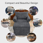 35.82” Accent Chair with Ottoman Upholstered Living Room Chairs for Reading Chair with Chaise Lounge Chairs Indoor, Comfortable Armchair for Bedroom (Gray, 35.82")