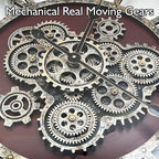 DORBOKER 30" Original Moving Gears Wall Clock, Large Industrial Wall Clock for Living Room Decor, Retro Wood Vintage Farmhouse Steampunk Rustic Clocks for Wall Decor,Red Walnut Wood