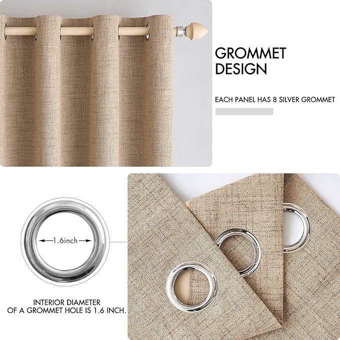 MIULEE 100% Blackout Linen Textured Curtains for Bedroom Solid Thermal Insulated Copper Brown Grommet Room Darkening Curtains & Drapes Luxury Decor for Living Room Nursery 42 x 63 Inch (2 Panels)