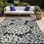 Beverly Rug Outdoor Rug 6x9 Modern Exotic Tropical Leaf Area Rugs for Indoor and Outdoor Patio Deck Porch Garden Water Resistant Washable Outside Carpet (6 x 9 Dark Gray)