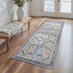 GENIMO 2x5 Runner Rugs for Hallway, Machine Washable Non Slip Vintage Rugs, Low Pile Lightweight Soft Print Rug for enrtyway, Corridor, Home Office, Kitchen, Brown Blue