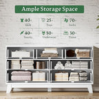 Fluted Dresser with 7 Drawers, 58" Wide Modern Chest of Drawers with Metal Handle, Wooden Dresser TV Stand, Wood Closet Clothes Storage Organizer for Bedroom, Living Room, Hallway, Solid White