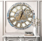 The Original Real Moving Gear Wall Clock Vintage Industrial Oversized Rustic Farmhouse (24 inch (60cm), Vintage Aqua Green and Bronze)