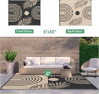GENIMO Outdoor Rug 8' x 10' Waterproof for Patio Clearance, Reversible Lightweight Plastic Straw Camping Carpet, Large Area Rugs Mats for Rv, Backyard, Deck, Porch, Picnic, Balcony, Mix-Black & Beige