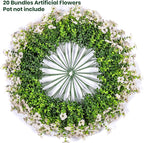 20 Bundles Artificial Flowers for Outdoor Fake Plants for Spring Decoration,Faux Eucalyptus Flowers for Planter UV Resistant Lifelike for Home Porch Garden（White）