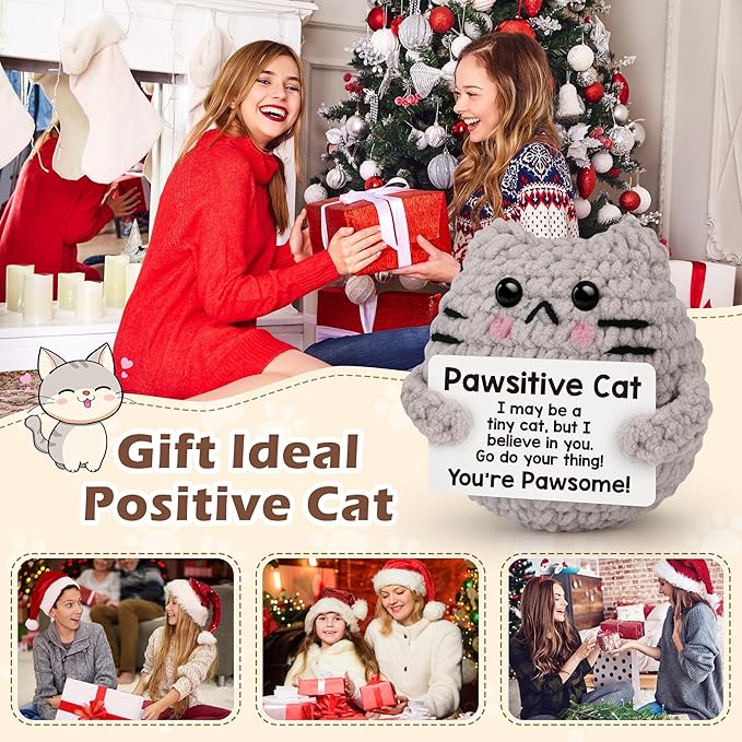Positive Crochet Cat Christmas Birthday Gifts for Women Men Daughter Son Uncle Aunt Back to School Friend Coworker Desk Home Fall Decor Emotional Inspirational Support Crochet Animals Gift Idea