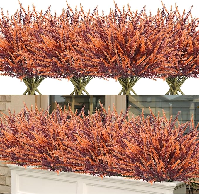 Krissing 40 Pcs Artificial Fall Flowers for Outdoors UV Resistant Artificial Fall Lavender Outdoor Flowers Fake Greenery Shrubs for Home Indoor Outside Garden Patio Porch Fall Decor