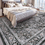 AMOAMI-Area Rug 9X12 Rugs for Living Room-Vintage Soft Black Rugs for Bedroom-Non Slip Carpet-Washable Rug for Dining Room Living Room Bedroom Office Under Table,Dark Grey & Black